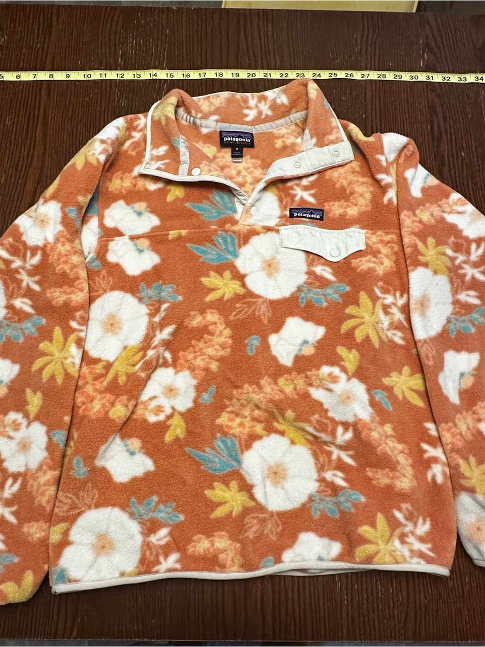 Patagonia Orange Floral Zip-Up Fleece Pullover
